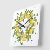 Horloge Carrée Couronne de citrons vert jaune (Angle)