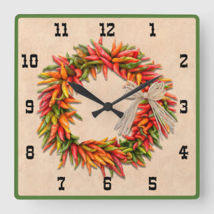 Horloge Carrée Couronne de Ristra du Sud-Ouest Chilien de Style O