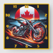Horloge Carrée Course en moto sous le coucher du soleil du drapea (Recto)