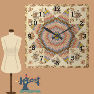 Horloge Carrée Courte étoile patchwork vintage pour salle de cout