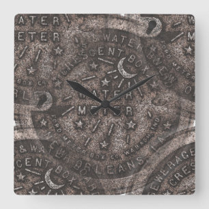 Horloge Carrée Couvercles de compteurs d'eau, Nouvelle-Orléans