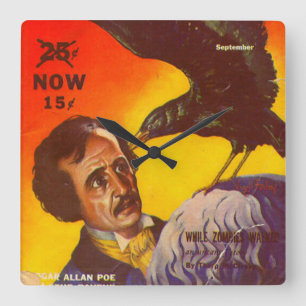 Horloge Carrée Couverture du magazine Edgar Allan Poe et Raven Pu