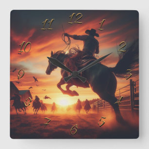 Horloge Carrée Cow-boy