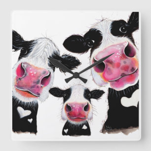 Horloge Carrée CoW PRiNT, Poster de animal ' THe NoSeY CoWS '