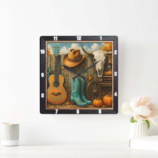 Horloge Carrée Cowboy Automne Rodeo Ranch (Maison)