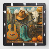 Horloge Carrée Cowboy Automne Rodeo Ranch (Recto)