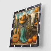 Horloge Carrée Cowboy Automne Rodeo Ranch (Angle)