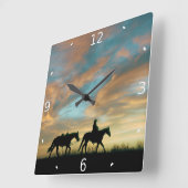 HORLOGE CARRÉE COWBOY AVEC CHEVAL (Angle)