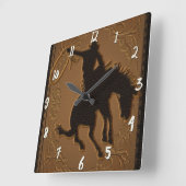 Horloge Carrée Cowboy de Leather Western Wild West Rustic (Angle)