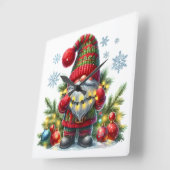 Horloge Carrée Cozy Christmas Gnome Art – Festive Holiday (Angle)