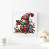 Horloge Carrée Cozy Christmas Gnome Art – Festive Holiday (Maison)