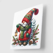 Horloge Carrée Cozy Christmas Gnome Art – Festive Holiday (Angle)
