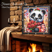Horloge Carrée Cozy Panda Winter Rose