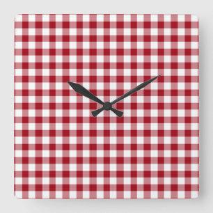 Horloge Carrée Cranberry Rouge Et Blanc Vérifié En vichy Motif