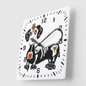Horloge Carrée Crâne à sucre Dachshund (Angle)