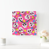 Horloge Carrée Crâne à sucre rétro (Maison)