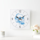 Horloge Carrée Crâne avec casque (Maison)