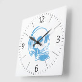 Horloge Carrée Crâne avec casque (Angle)