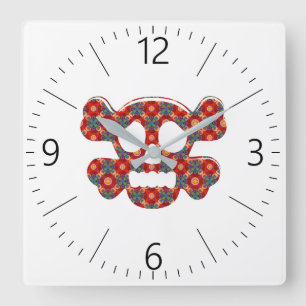 Horloge Carrée Crâne coloré et drôle
