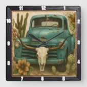 Horloge Carrée Crâne de camion rustique sud-ouest (Recto)