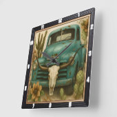 Horloge Carrée Crâne de camion rustique sud-ouest (Angle)