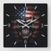 Horloge Carrée Crâne de drapeau américain (Recto)