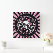 Horloge Carrée Crâne mignon et os croisés (Maison)