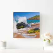 Horloge Carrée Crash des vagues sur la plage, Hawaii (Maison)