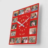 Horloge Carrée Create Custom 14 Family Photo Collage Red Gold Squ (Angle)