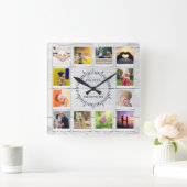 Horloge Carrée Create You own Photo Collage Rustic Farmhouse Gray (Maison)
