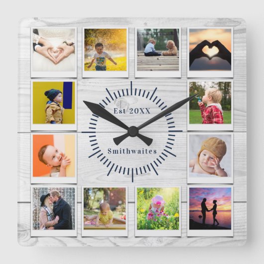 Horloge Carrée Create You own Photo Collage Rustic Farmhouse Gray (Recto)