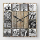 Horloge Carrée Create Your Custom Photo Collage Rustic Farmhouse (Recto)