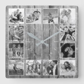 Horloge Carrée Create Your Custom Photo Collage Rustic Farmhouse (Recto)