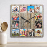 Horloge Carrée Create Your Custom Photo Collage Rustic Farmhouse<br><div class="desc">Créez votre propre horloge murale 12 photo Instagram photo collage personnalisé avec vos images personnalisées sur un arrière - plan rustique en planches de bois style ferme. Ajoutez vos photos, designs ou oeuvres d'art préférés pour créer quelque chose de vraiment unique. Pour modifier ce modèle de conception, il vous suffit...</div>