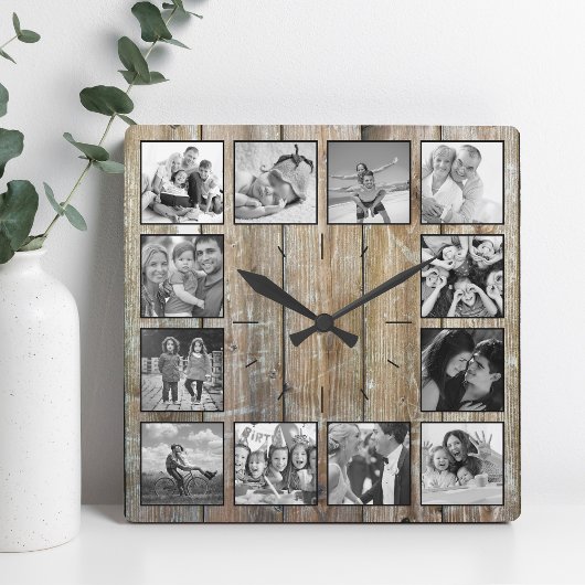 Horloge Carrée Create Your Custom Photo Collage Rustic Farmhouse