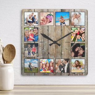 Horloge Carrée Create Your Custom Photo Collage Rustic Farmhouse