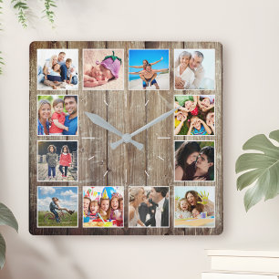 Horloge Carrée Create Your Custom Photo Collage Rustic Farmhouse