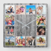 Horloge Carrée Create Your Custom Photo Collage Rustic Farmhouse (Recto)