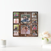 Horloge Carrée Create Your Own 10 Photo Collage Reclaimed Wood (Maison)