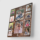 Horloge Carrée Create Your Own 10 Photo Collage Reclaimed Wood (Angle)
