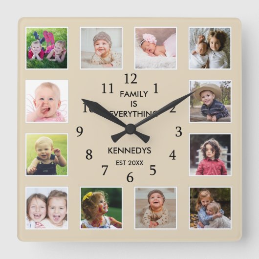 Horloge Carrée Create Your Own 12 Photo Collage Frame Family (Recto)