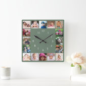Horloge Carrée Create Your Own 16 Family Photo Collage Green (Maison)