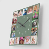 Horloge Carrée Create Your Own 16 Family Photo Collage Green (Angle)