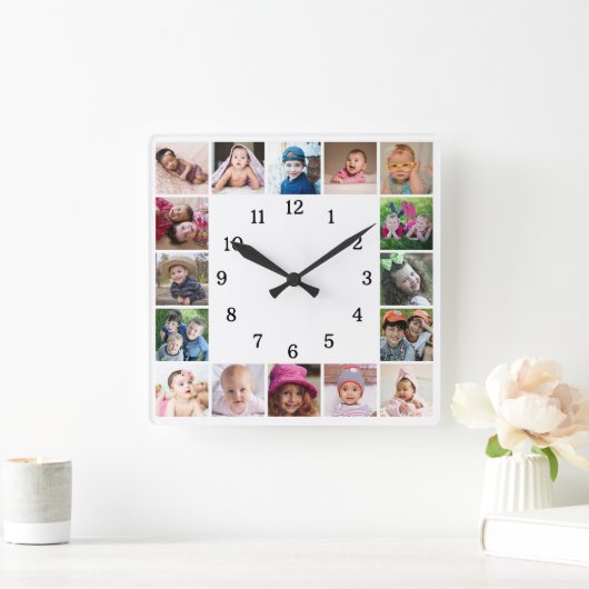 Horloge Carrée Create Your Own 16 Family Photo Collage White (Maison)