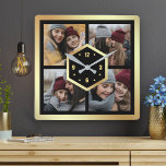 Horloge Carrée Create Your Own 4 Photo Collage Black and Gold<br><div class="desc">Upload your favorite photographite make your own unique personalized keepsake photo gift.</div>