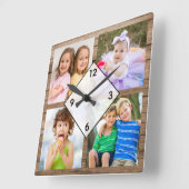 Horloge Carrée Create Your Own 4 Photo Collage Rustic Wood (Angle)