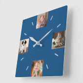 Horloge Carrée Create Your Own 4 Photo Modern Blue (Angle)