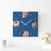 Horloge Carrée Create Your Own 4 Photo Modern Blue (Maison)