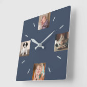 Horloge Carrée Create Your Own 4 Photo Modern Navy Blue (Angle)