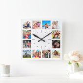 Horloge Carrée Create Your Own Custom 12 Photo Collage (Maison)